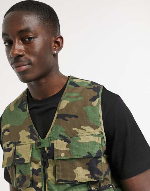 ASOS DESIGN gilet with zip off section in camo print