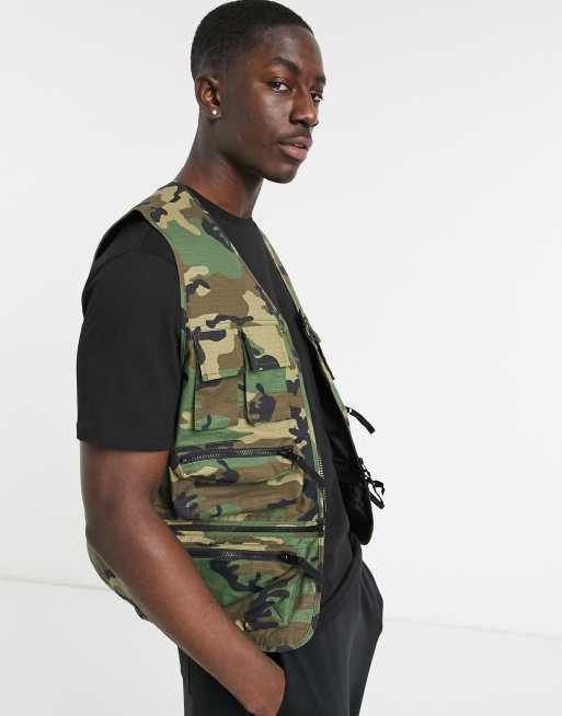 ASOS DESIGN gilet with zip off section in camo print