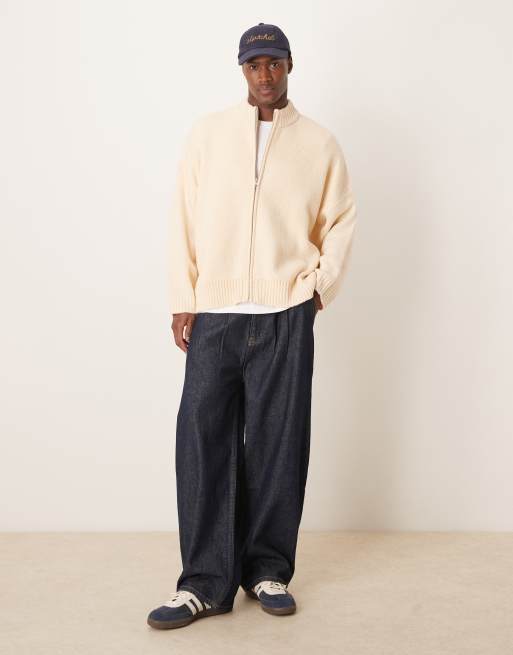 ASOS DESIGN - Gilet zippé coupe carrée ultra oversize en maille effet brossé - Grège, 2 de 4