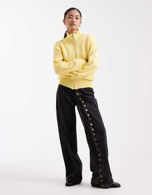 ASOS DESIGN - Gilet zippé en maille de coton mélangé à col cheminée - Babeurre, 2 de 4