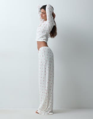 Asos Design Gingerbread Print Pointelle Wide Leg Pyjama Trouser In White