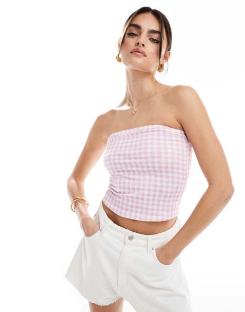 ASOS DESIGN gingham bandeau top in pink - view 1