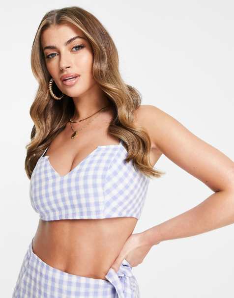 ASOS DESIGN gingham check bralette in blue - part of a set - view 1