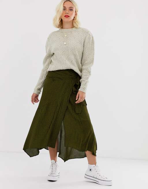 ASOS DESIGN gingham check wrap midi skirt ASOS