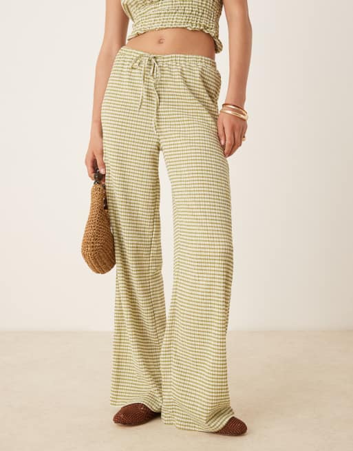 ASOS DESIGN gingham co-ord wide leg trouser in green, 2 of 5