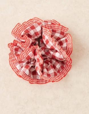 Asos Design Gingham Plaid Layered Scrunchie With Frill Detail