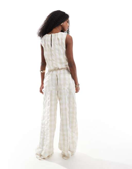 ASOS DESIGN gingham seersucker pants in neutral - part of a set 