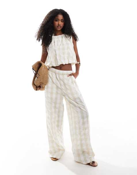 ASOS DESIGN gingham seersucker top & shorts co-ord in neutral - view 1