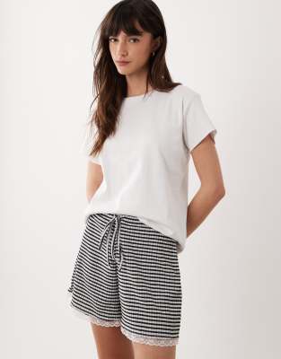 Asos Design Gingham Shorts With Lace Trim In White
