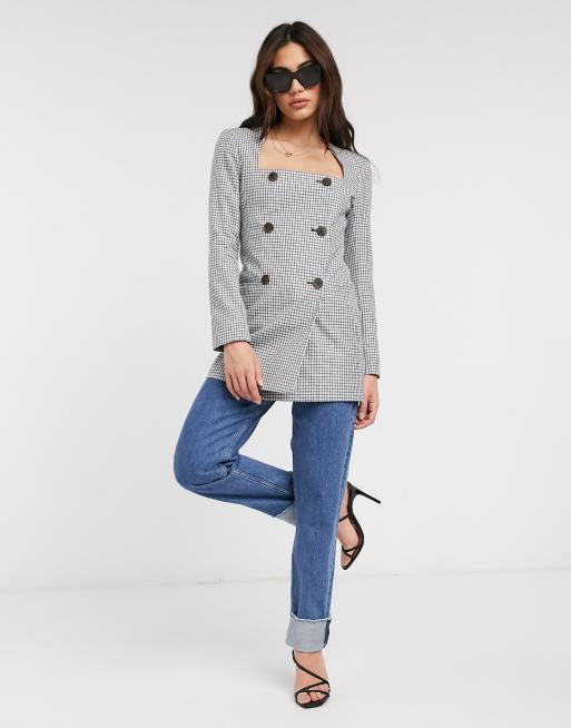ASOS DESIGN gingham square neck longline blazer ASOS