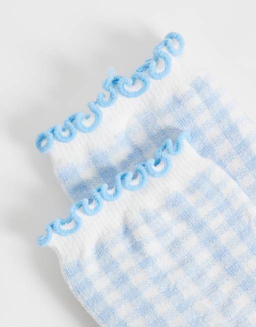 ASOS DESIGN gingham-strumpor i blått och olivgrönt, 2 av 3
