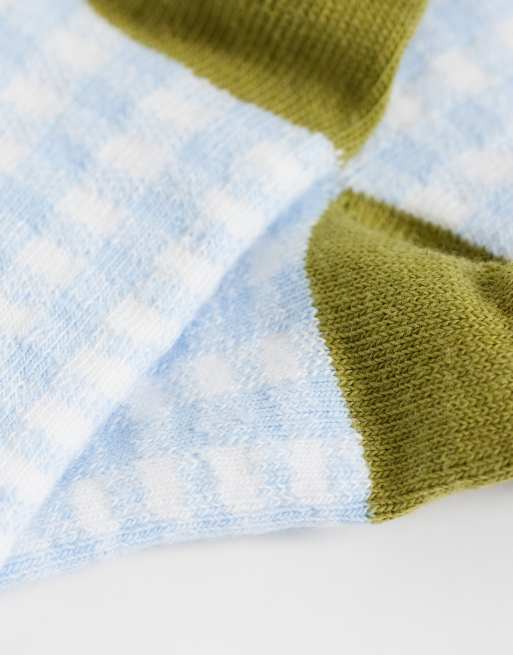 ASOS DESIGN gingham-strumpor i blått och olivgrönt, 3 av 3