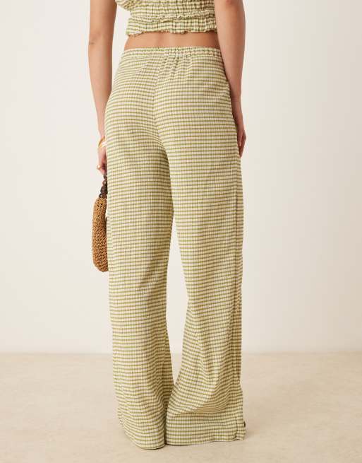 ASOS DESIGN gingham wide leg pants in green - part of a set, 4 of 5