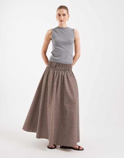 ASOS DESIGN – Ginghamrutig maxikjol med smockad midja - view 1