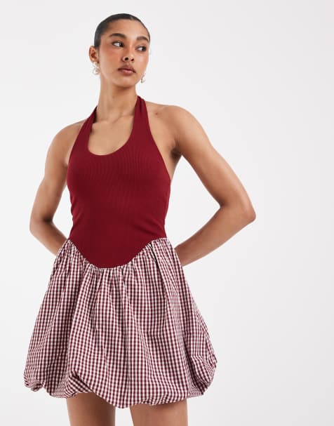 ASOS DESIGN – Ginghamrutig miniklänning med ballongfåll - view 1