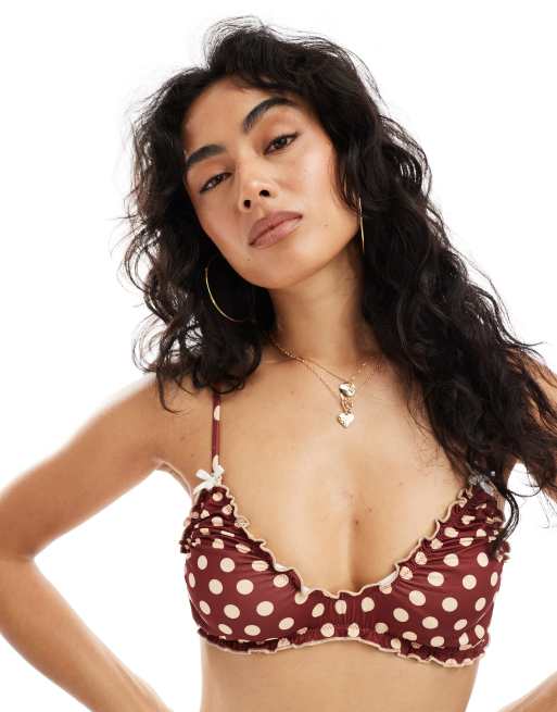ASOS DESIGN - Ginny - Cropped bikinitopje met lage ronde hals en stippenprint, 4 van 4