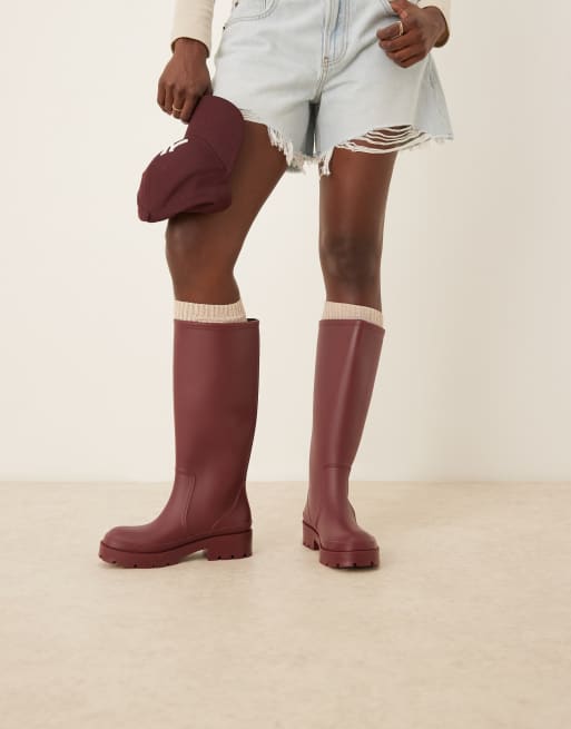 ASOS DESIGN Ginny rain boots in burgundy