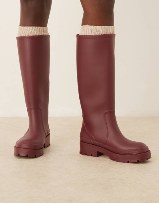 ASOS DESIGN Ginny rain boots in burgundy