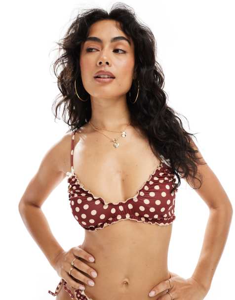 ASOS DESIGN – Ginny – Krótki top od bikini z dekoltem w kształcie litery U we wzór w kropki - view 1