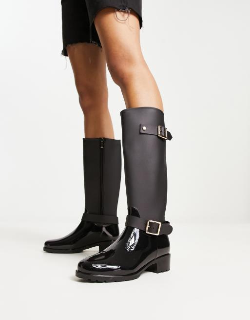 ASOS DESIGN - Ginny - Regenlaarzen in rijlaarsmodel in zwart
