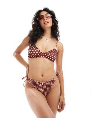 Asos Design Ginny Tie Sides Bikini Bottoms With Lettuce Edge