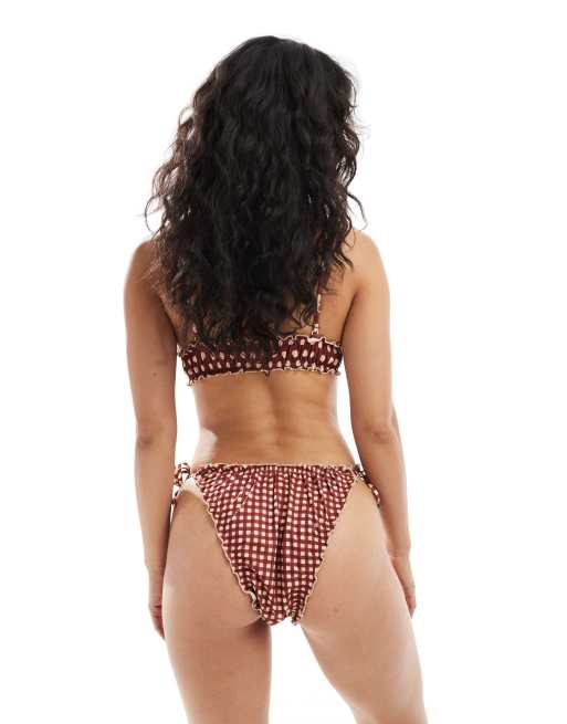 ASOS DESIGN Ginny tie sides bikini bottoms with lettuce edge in polka dot print, 4 of 4