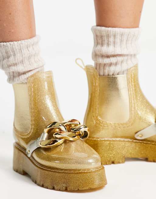 Gold glitter 2025 rain boots