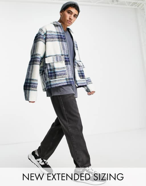 ASOS DESIGN - Giubbino in tessuto effetto lana blu a quadri