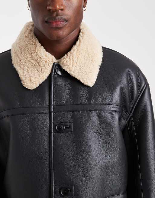 ASOS DESIGN - Giubbotto oversize stile aviatore nero con colletto a contrasto, 4 di 5