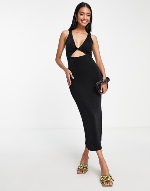 ASOS DESIGN - Gladde mouwloze midi-jurk met gedraaid detail in zwart