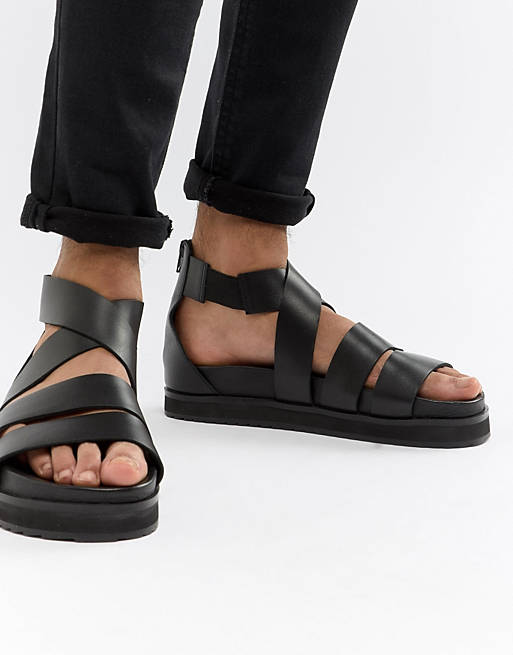ASOS DESIGN gladiator sandals in black leather with chunky sole