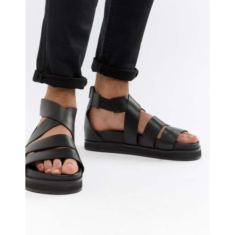 ASOS DESIGN gladiator sandals in black leather with chunky sole | ASOS