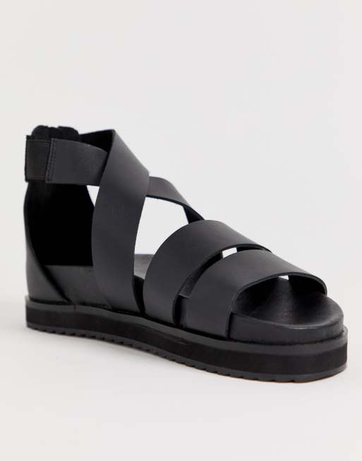 ASOS DESIGN gladiator sandals in black leather with chunky sole | ASOS