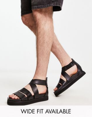 ASOS DESIGN gladiator sandals in black leather with chunky sole