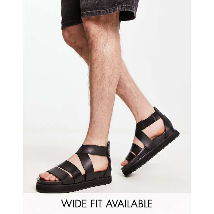 ASOS DESIGN gladiator sandals in black leather with chunky