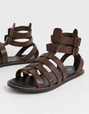 ASOS DESIGN gladiator sandals in brown leather | ASOS