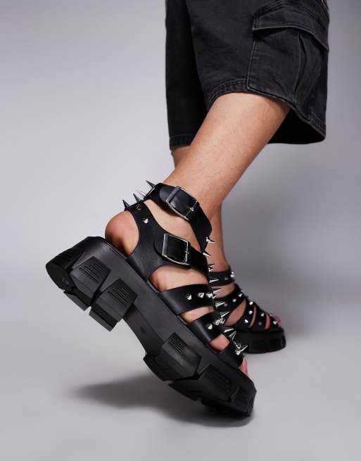 ASOS DESIGN gladiator sandals with studs on chunky sole in black, 3 of 4