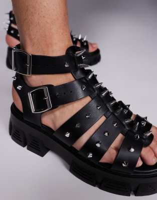 Asos Design Gladiator Sandals With Studs On Chunky Soles In Black