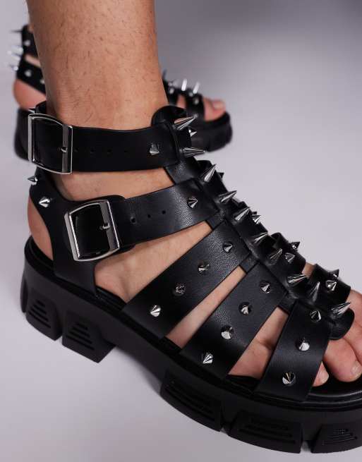 ASOS DESIGN gladiator sandals with studs on chunky soles in black