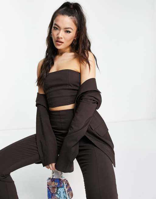 ASOS DESIGN satin corset top in chocolate