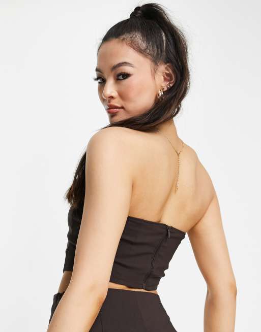 ASOS DESIGN glam 00s bengaline suit corset top in chocolate