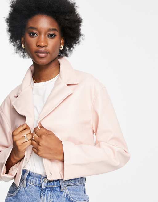 Pink cropped shop leather jacket