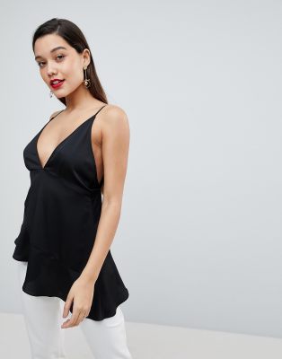 ASOS DESIGN - Caraco long glamour à décolleté plongeant - Noir