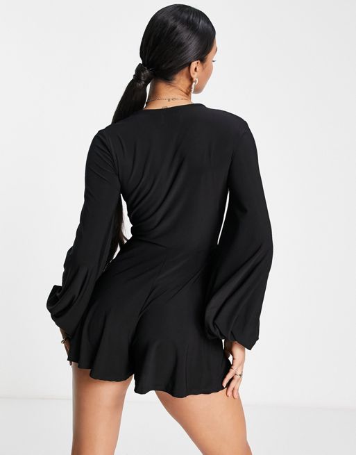 ASOS DESIGN glam plunge tie front jumpsuit in black