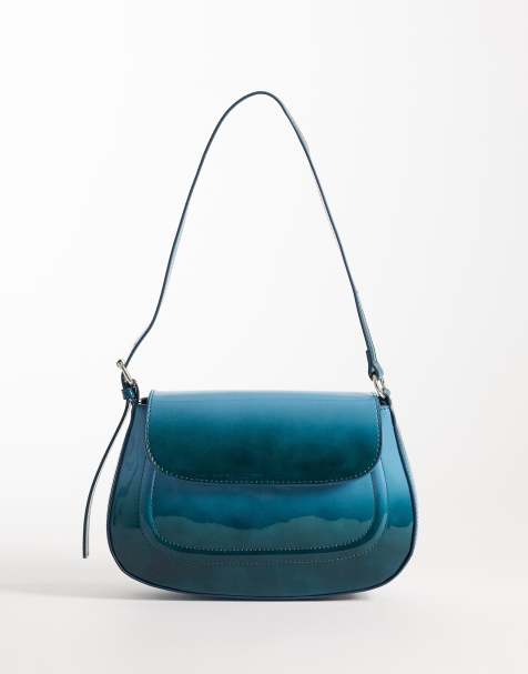 ASOS DESIGN – Glänzende Schultertasche in Blau mit Umschlagklappe und Farbverlauf - view 1
