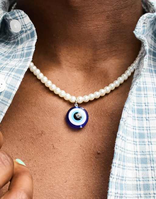 Pearl necklace store with evil eye