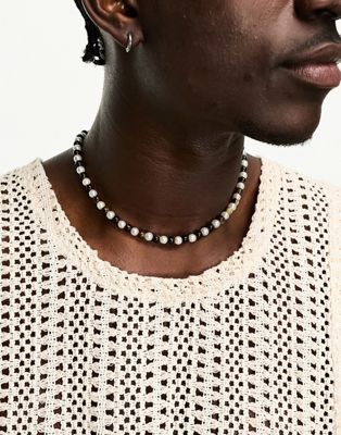 ASOS DESIGN glass faux pearl necklace with tigers eye beads  - ASOS Price Checker