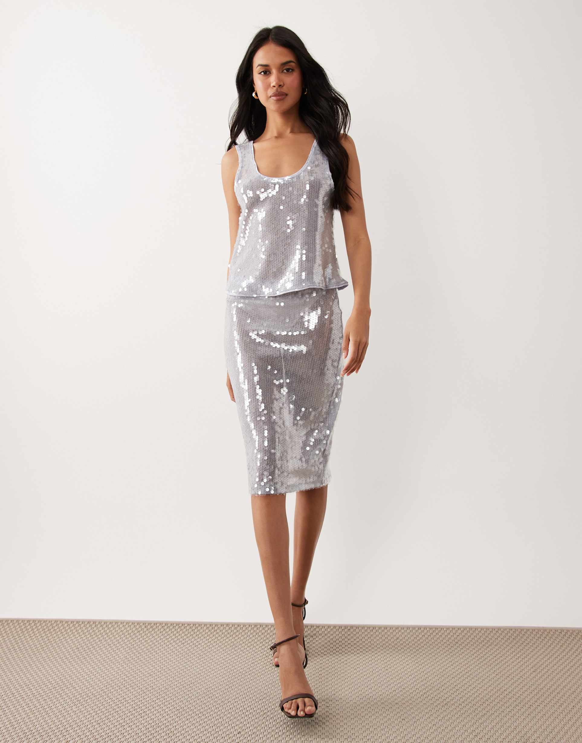 asos design glass sequin pencil midi skirt in blue - part of a set