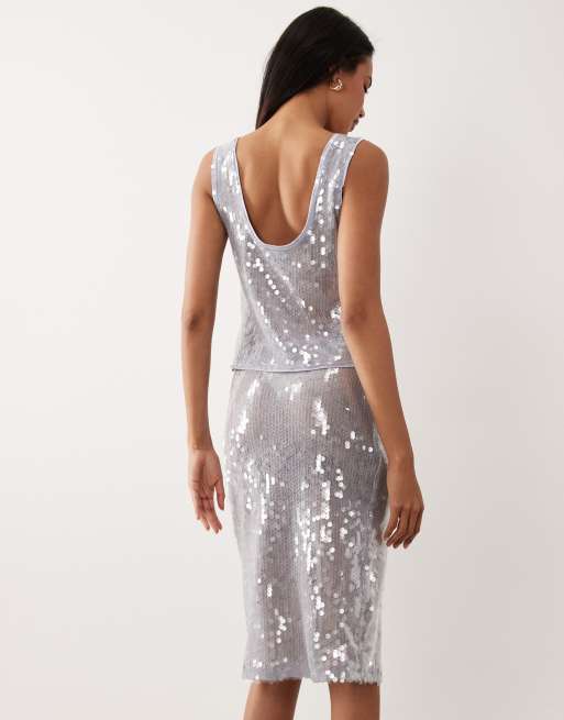 ASOS DESIGN glass sequin pencil midi skirt in blue - part of a set, 2 of 5