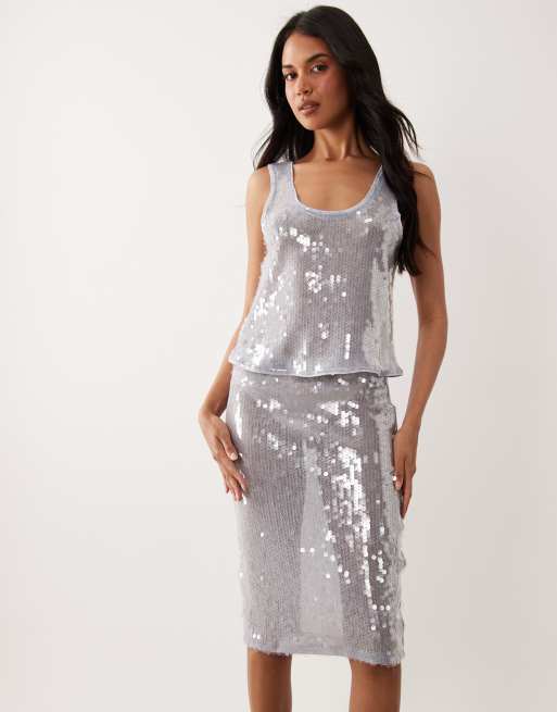 ASOS DESIGN glass sequin pencil midi skirt in blue - part of a set, 3 of 5
